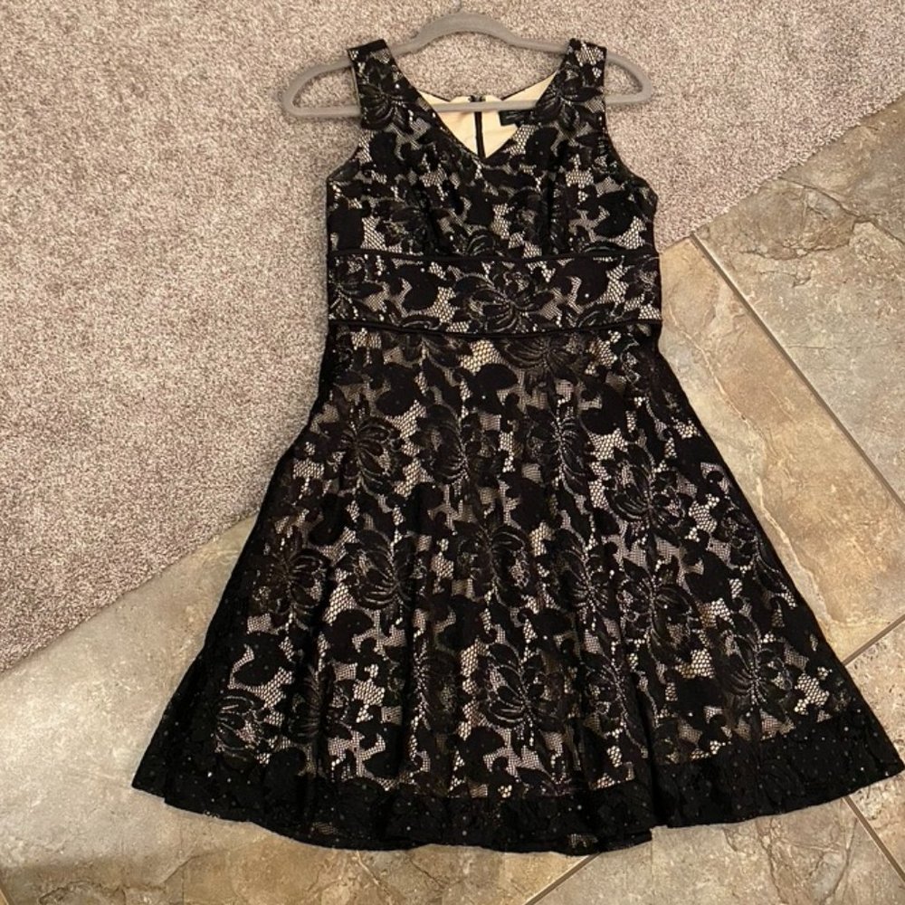 Tahari ASL Black Lace Fit-and-Flare Dress